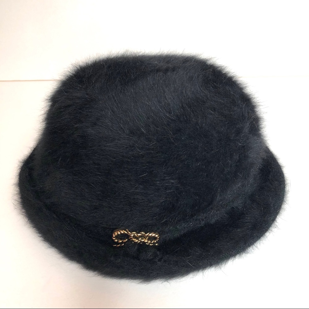 Vintage Pierre Laulhère Angora Hat Black Rabbit